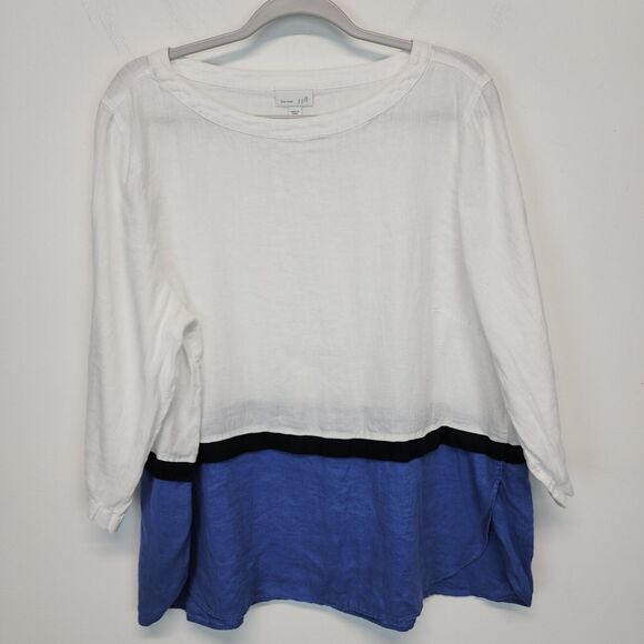 J.Jill Linen Colorblock Tunic Size XL Blue White 3/4 Sleeve Round Neck Coastal - Picture 16 of 16